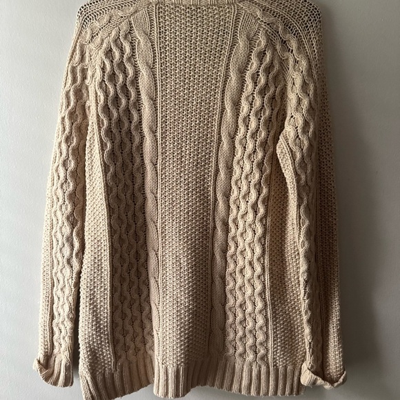 THEORY Innis Aria Alpaca Wool Blend Chunky Cable Braided Beige Sweater S - Picture 6 of 6